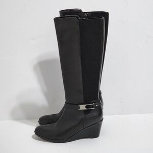 Blondo Laina Black Leather Knee-High Waterproof Wedge Boots Size 7 Classic Comfy